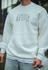 Üç İplik Bisiklet Yaka Baskılı Sweatshirt - Beyaz