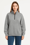 Üç İplik Dık Yaka Yarım Fermuarlı Sweatshirt - Gri