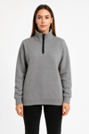 Üç İplik Dık Yaka Yarım Fermuarlı Sweatshirt - Gri
