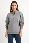 Üç İplik Dık Yaka Yarım Fermuarlı Sweatshirt - Gri