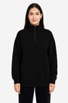 Üç İplik Dık Yaka Yarım Fermuarlı Sweatshirt - Siyah