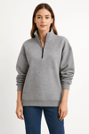Üç İplik Dık Yaka Yarım Fermuarlı Sweatshirt - Gri