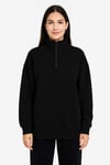 Üç İplik Dık Yaka Yarım Fermuarlı Sweatshirt - Siyah