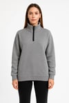 Üç İplik Dık Yaka Yarım Fermuarlı Sweatshirt - Gri