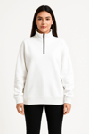 Üç İplik Dık Yaka Yarım Fermuarlı Sweatshirt - Beyaz