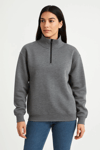 Üç İplik Dık Yaka Yarım Fermuarlı Sweatshirt - Antrasit