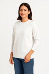 Üç İplik Düz Bisiklet Yaka Sweatshirt - Beyaz