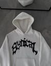 Üç İplik Kapşonlu Baskılı Oversize Sweatshirt-  Beyaz