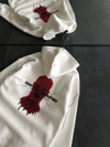 Üç İplik Kapşonlu Baskılı Oversize Sweatshirt- Beyaz