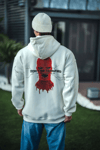 Üç İplik Kapşonlu Baskılı Oversize Sweatshirt- Beyaz