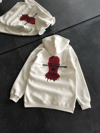 Üç İplik Kapşonlu Baskılı Oversize Sweatshirt- Beyaz