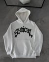 Üç İplik Kapşonlu Baskılı Oversize Sweatshirt-  Beyaz