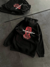 Üç İplik Kapşonlu Baskılı Oversize Sweatshirt- Siyah