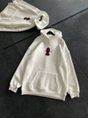Üç İplik Kapşonlu Baskılı Oversize Sweatshirt- Beyaz