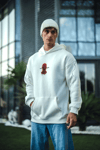 Üç İplik Kapşonlu Baskılı Oversize Sweatshirt- Beyaz