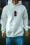Üç İplik Kapşonlu Baskılı Oversize Sweatshirt- Beyaz