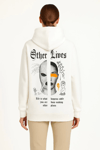 Üç İplik Kapşonlu Ön Ve Arka Baskılı Sweatshirt Hoodie- Beyaz