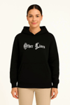 Üç İplik Kapşonlu Ön Ve Arka Baskılı Sweatshirt Hoodie- Siyah