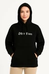 Üç İplik Kapşonlu Ön Ve Arka Baskılı Sweatshirt Hoodie- Siyah