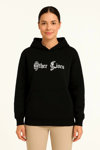 Üç İplik Kapşonlu Ön Ve Arka Baskılı Sweatshirt Hoodie- Siyah