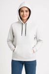 Üç İplik Kapüşonlu Kanguru Çepli Sweatshirt Hoodie - Beyaz