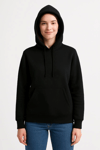 Üç İplik Kapüşonlu Kanguru Çepli Sweatshirt Hoodie - Siyah