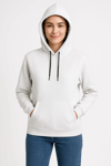 Üç İplik Kapüşonlu Kanguru Çepli Sweatshirt Hoodie - Beyaz