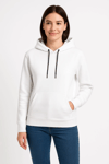 Üç İplik Kapüşonlu Kanguru Çepli Sweatshirt Hoodie - Beyaz