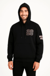 Üç İplik Kapüşonlu Ön Ve Arka Baskılı Sweatshirt Hoodie - Siyah
