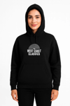 Üç İplik Kapüşonlu Ön Ve Arka Baskılı Sweatshirt Hoodie - Siyah