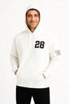 Üç İplik Kapüşonlu Ön Ve Arka Baskılı Sweatshirt Hoodie - Beyaz