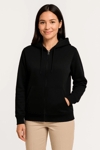 Üç İplik Kapüşonlu Tam Fermuarlı Kanguru Çepli Sweatshirt Hoodie - Siyah