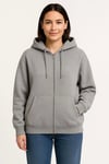 Üç İplik Kapüşonlu Tam Fermuarlı Kanguru Çepli Sweatshirt Hoodie - Gri