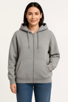 Üç İplik Kapüşonlu Tam Fermuarlı Kanguru Çepli Sweatshirt Hoodie - Gri