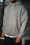Üç İplik Penye Kapşonlu Basic Sweatshirt - Boyalı Gri