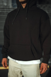 Üç İplik Penye Kapşonlu Basic Sweatshirt - Siyah