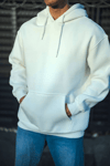 Üç İplik Penye Kapşonlu Basic Sweatshirt - Beyaz