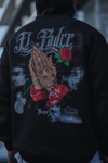 Üç İplik Penye Kapşonlu Baskılı Sweatshirt - Siyah