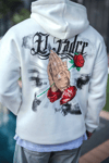 Üç İplik Penye Kapşonlu Baskılı Sweatshirt - Beyaz