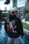 Üç İplik Penye Kapşonlu Baskılı Sweatshirt - Siyah