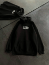 Üç İplik Penye Uzun Kol Kapşonlu Baskılı Sweatshirt - Siyah