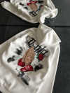 Üç İplik Penye Uzun Kol Kapşonlu Baskılı Sweatshirt - Beyaz