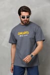Unisex Basic Bisiklet Yaka Oversize T-shirt - Füme