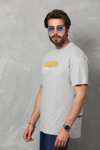 Unisex Basic Bisiklet Yaka Oversize T-shirt - Gri