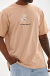 Unisex Baskılı Oversize T-shirt - Bej