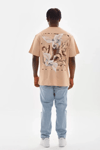 Unisex Baskılı Oversize T-shirt - Bej
