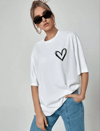 Unisex Baskılı Oversize T-shirt - Beyaz