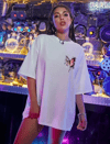 Unisex Baskılı Oversize T-shirt - Beyaz