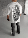 Unisex Baskılı Oversize T-shirt - Beyaz