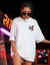 Unisex Baskılı Oversize T-shirt - Beyaz